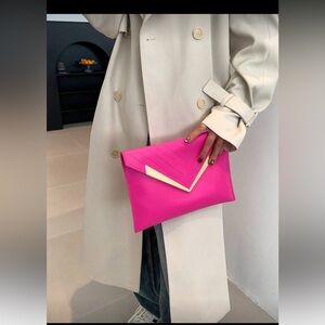 Pink Chevron Stitch Gold Envelope Clutch